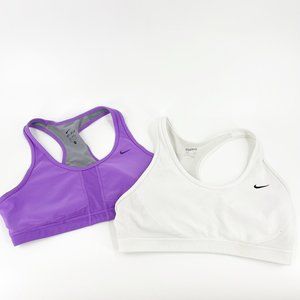 NIKE RACERBACK SPORTS BRAS (2) ONE PURPLE AND ONE WHITE SIZE MEDIUM